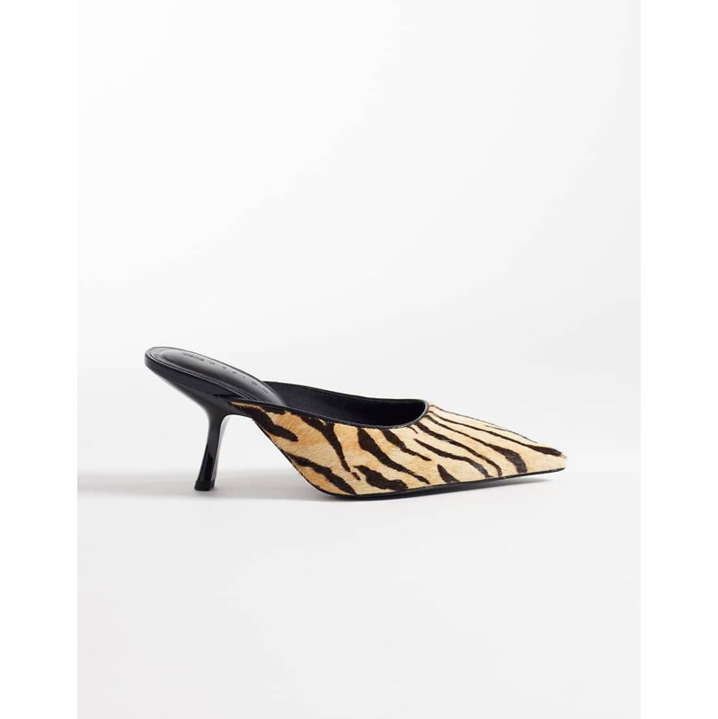 ASOS DESIGN Sophie premium mid heeled mules in hair on real leather 115730621