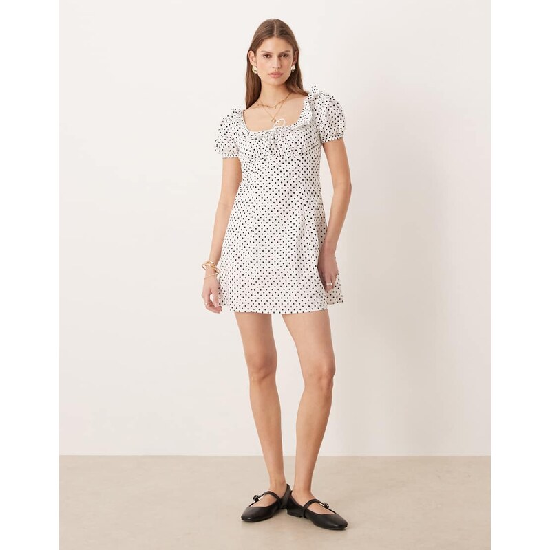 Glamorous babydoll mini dress with tie bust in polka dot-Multi