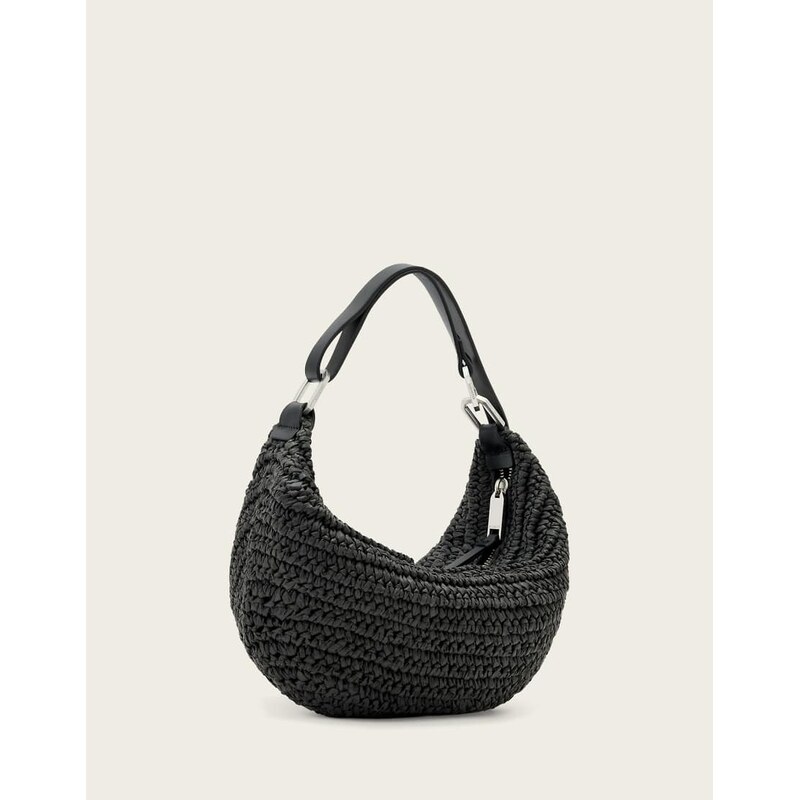 AllSaints luna crecent raffia bag in black 113008227
