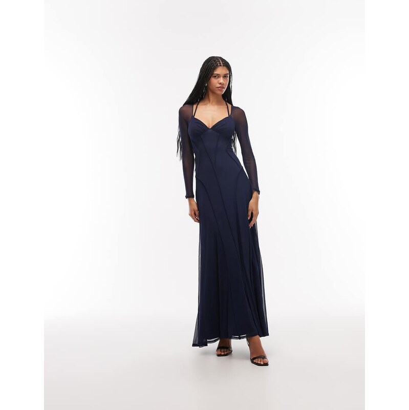 ASOS DESIGN mesh long sleeve maxi dress with exposed seam detail