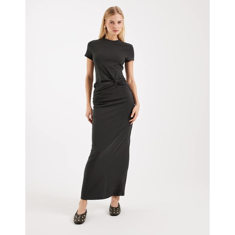 ASOS DESIGN short sleeve midi dress with twist detail in