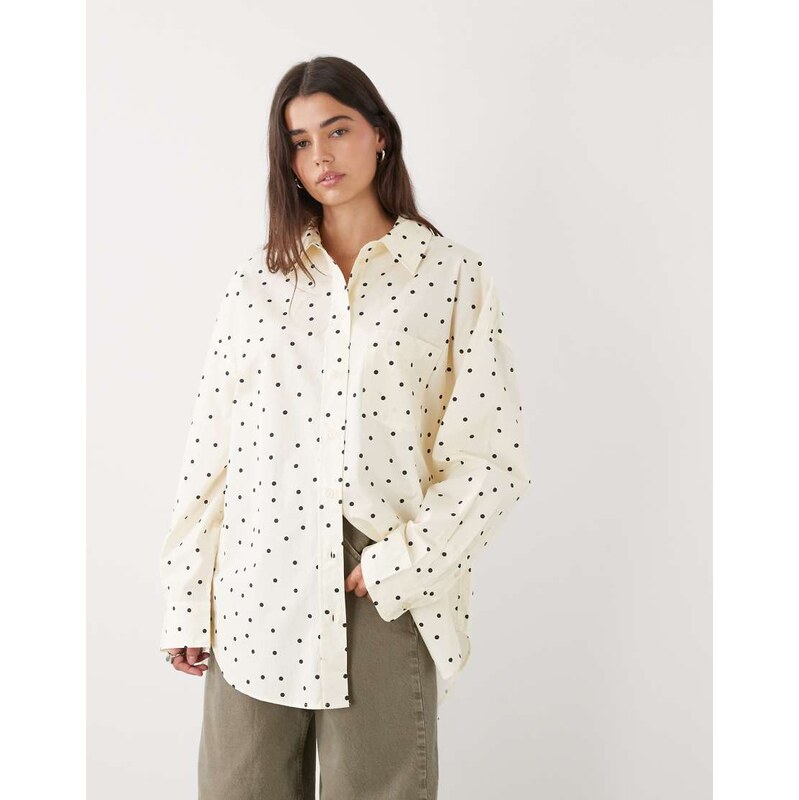 Monki oversized shirt in lemon yellow polka dot