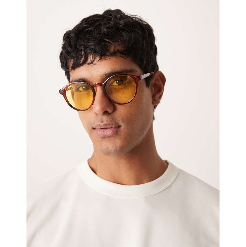 ASOS DESIGN round sunglasses in tortoise shell with yellow lens