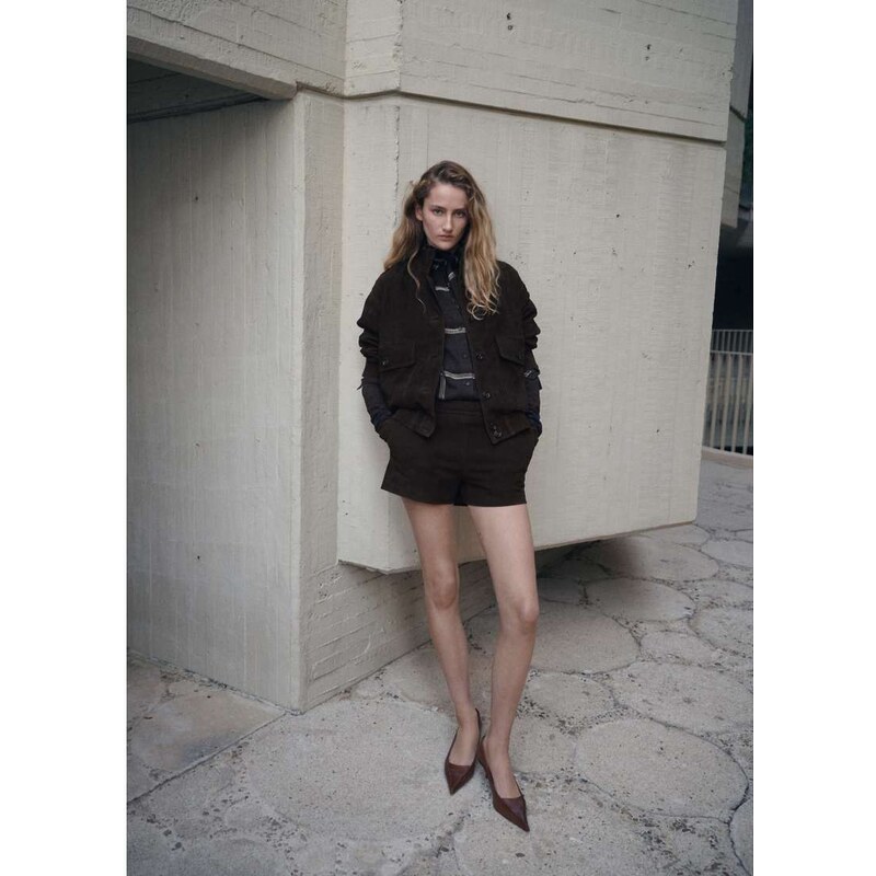 Mango Sienna real suede jacket in chocolate-Brown