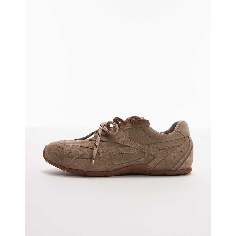 Bronx Myr-aa lace up trainers in natural suede-Neutral 113763726
