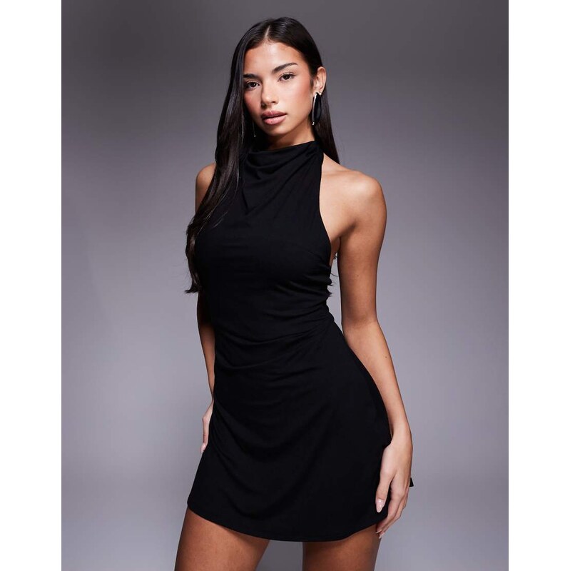 ASOS DESIGN draped halterneck softline mini dress in black