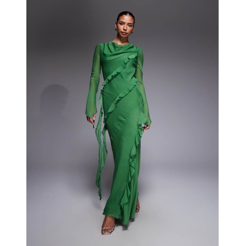Daska chiffon ruffle maxi dress in green
