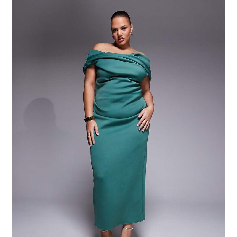 ASOS Curve ASOS DESIGN Curve bardot midi dress with split in teal 112794045