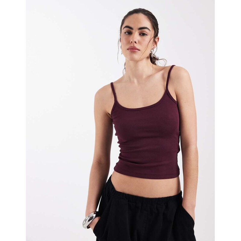 ASOS DESIGN scoop neck cami with elastic straps in burgundy-No