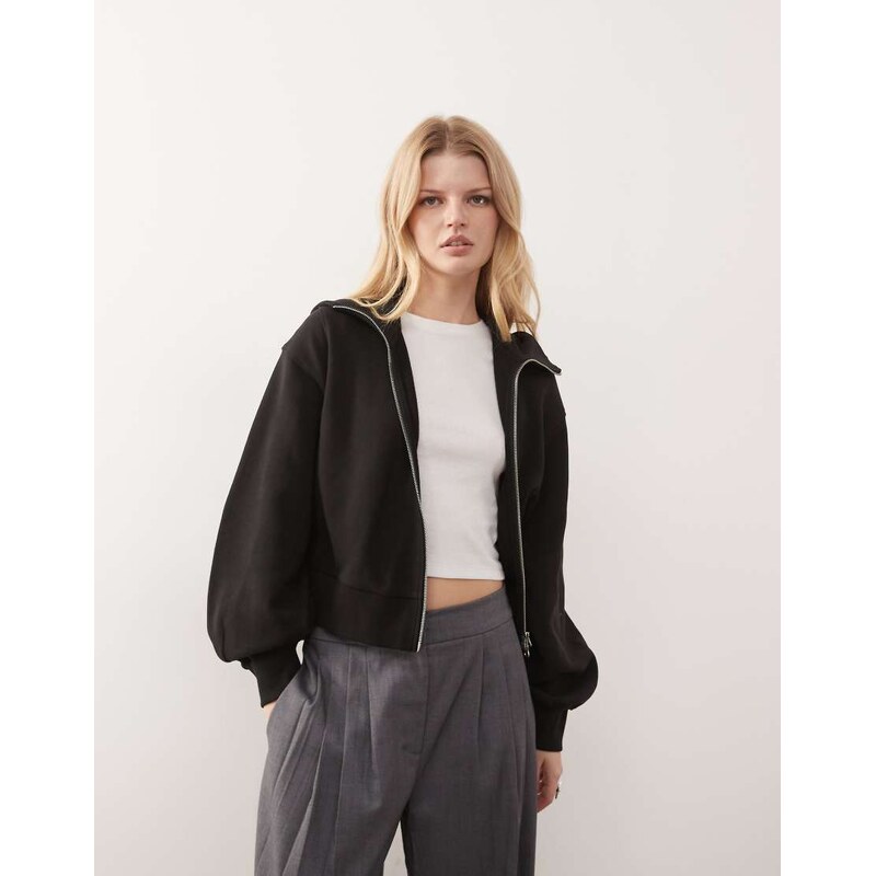 Weekday structured asymmetric zip through hoodie in black-Brown 115521052