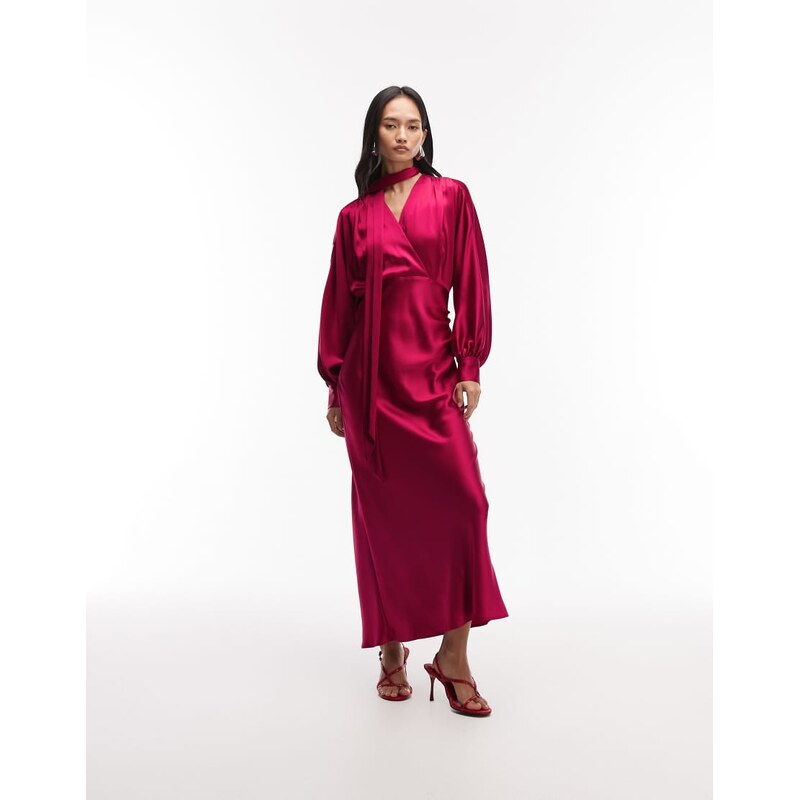 & Other Stories satin maxi dress with volume sleeves and