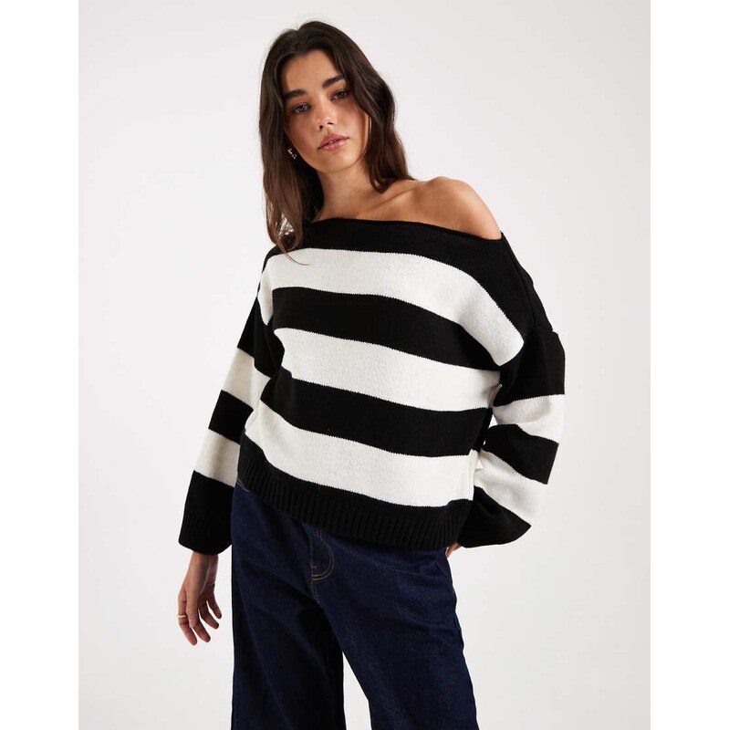 ASOS DESIGN knitted one shoulder in black and white-Multi