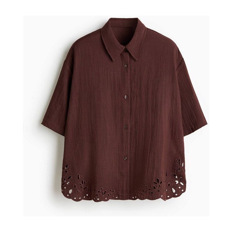 H&M - Plážová košiles madeirou - Tmavě Hnědá