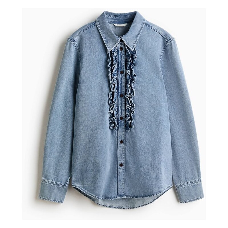 H&M - Džínová košiles volánkovými lemy - modrá 112794784