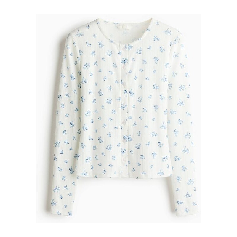 H&M - Propínací top z ažurového žerzeje - Bílá/Modré Květy
