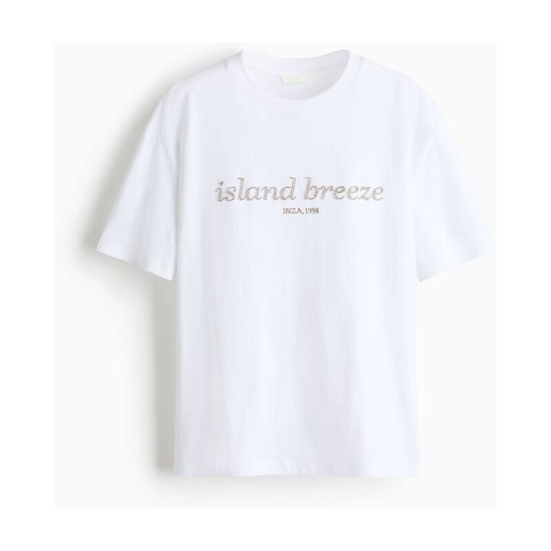 H&M - Oversized tričko - Bílá/Island Breeze
