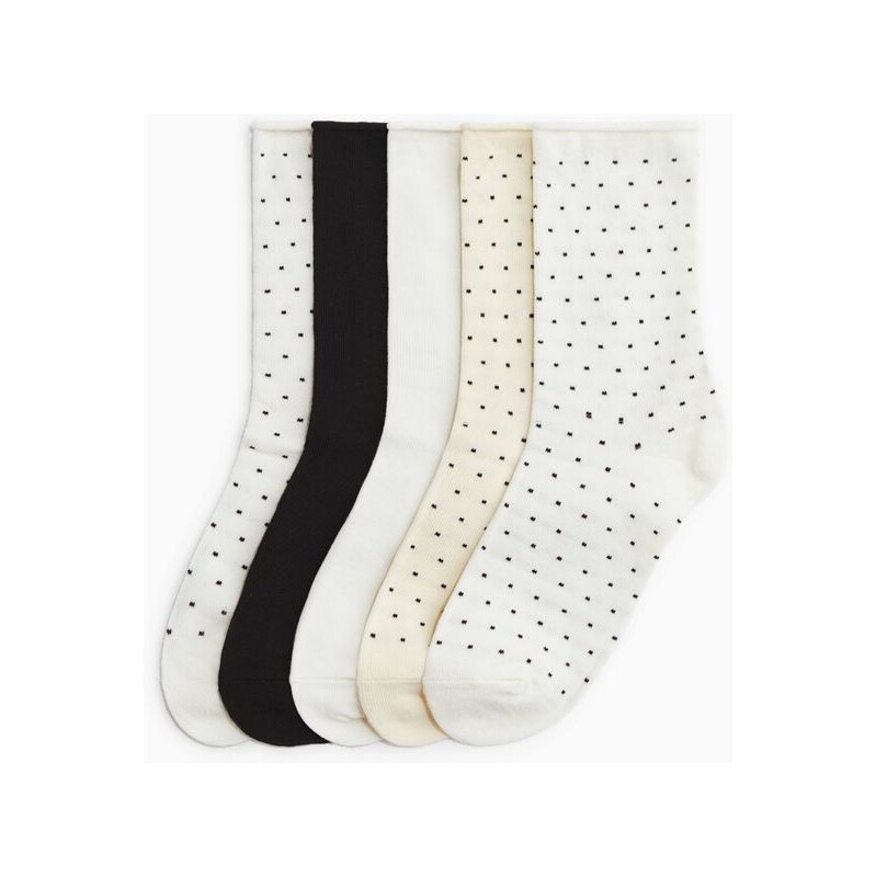H&M - Ponožky 5 párů - Bílá/Puntíky