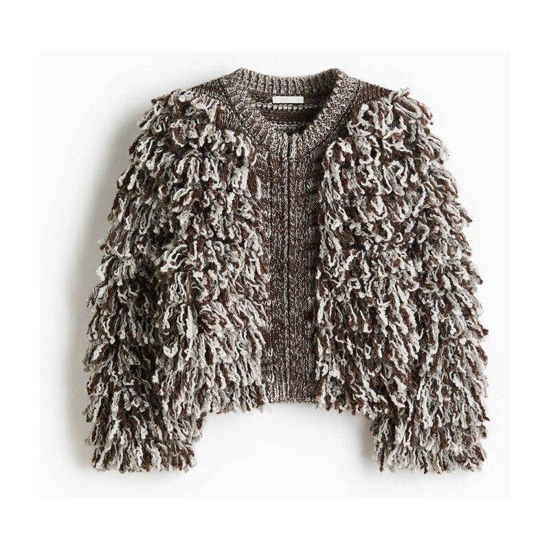 H&M - Svetr na zip z úpletu buklé - Hnědá/Bílá