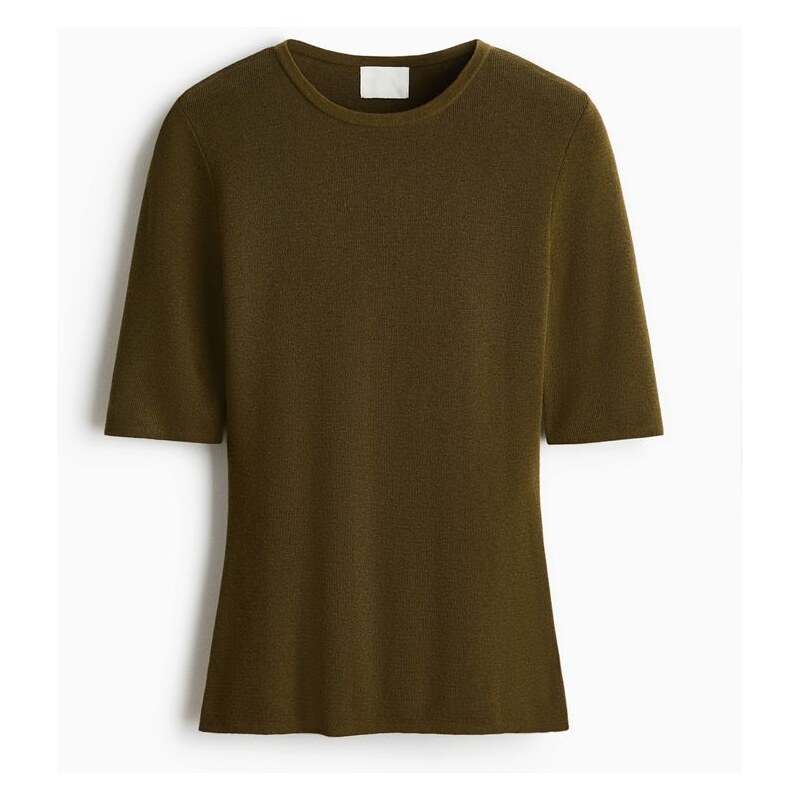 H&M - Tričko z žebrovaného úpletu - Tmavě Zelená Khaki