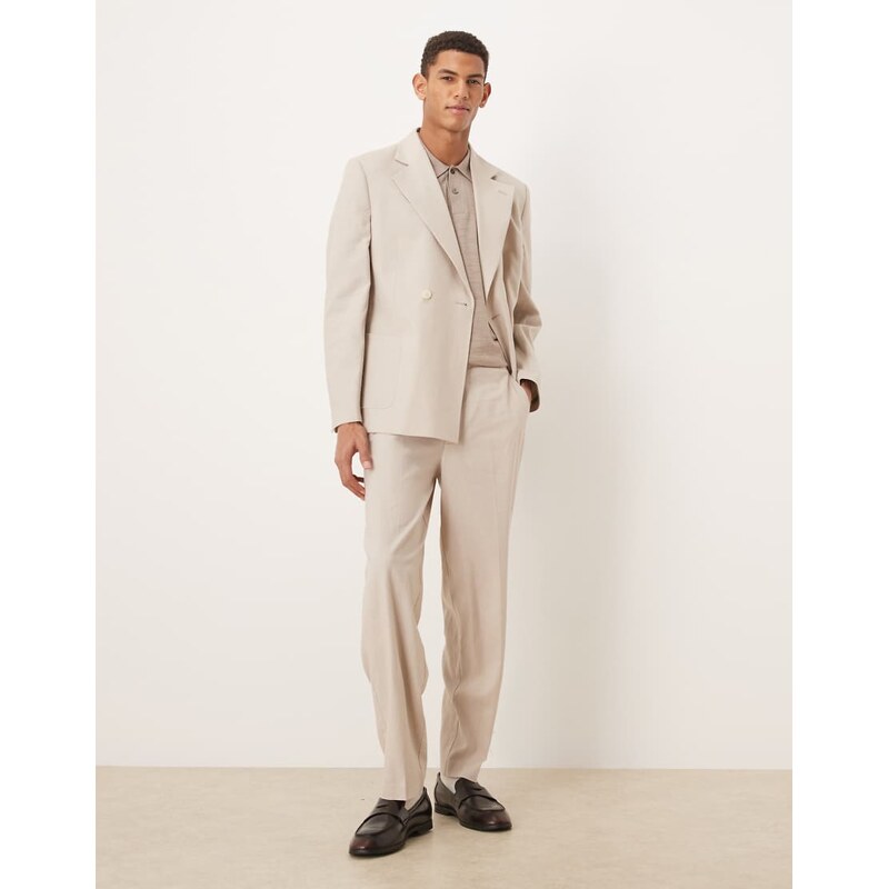 ASOS DESIGN oversized tapered suit trousers in stone with linen