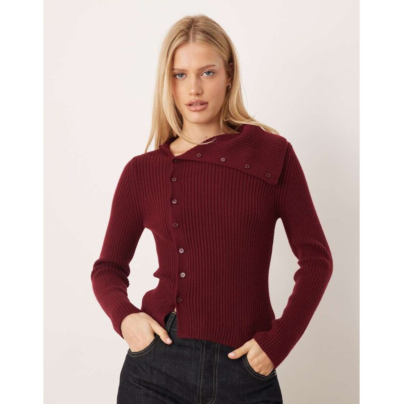 Mango asymmetric button detail jumper in burgundy-Red 112795179