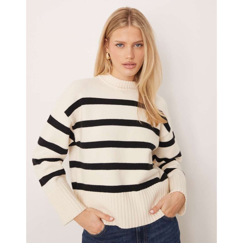 Mango crew neck jumper in cream and white stripe 112808956