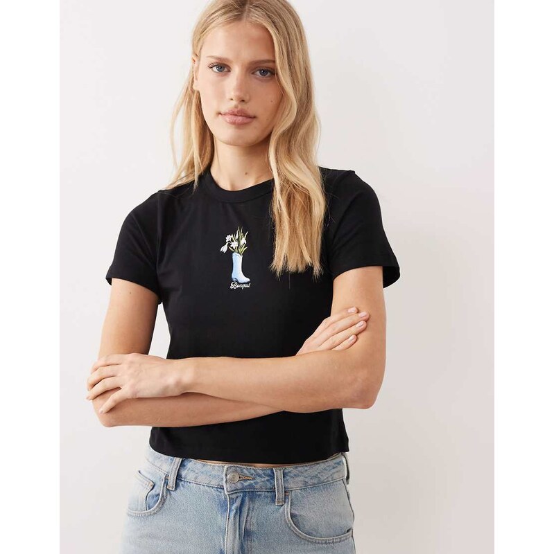 JJXX spring flower print baby tee in black 112795189