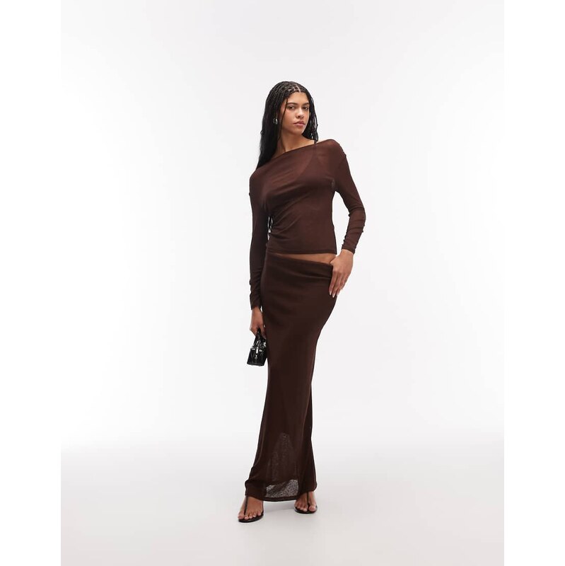 ASOS DESIGN double layered second skin skirt co-ord in chocolate