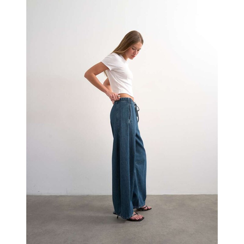 Topshop pull on barrel jean in rich blue