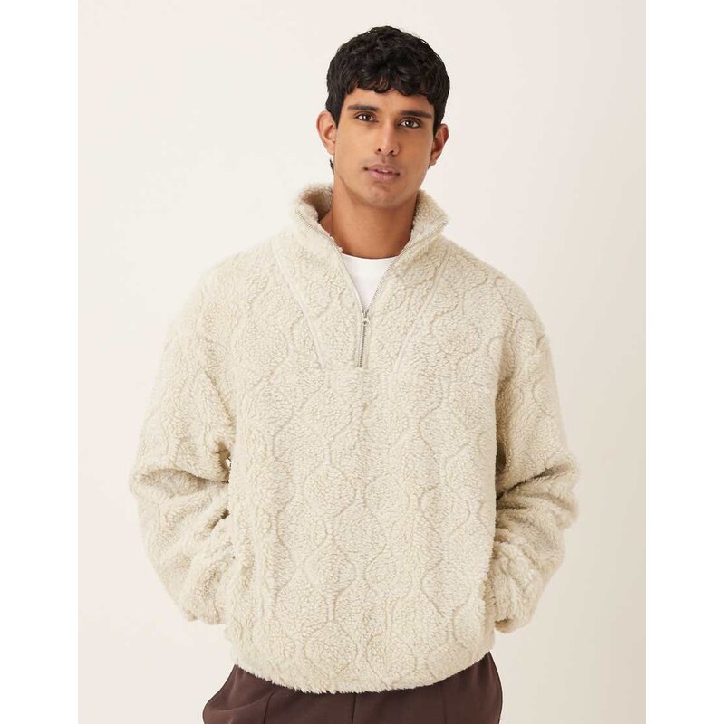ASOS DESIGN oversized quarter zip textured borg funnel neck in