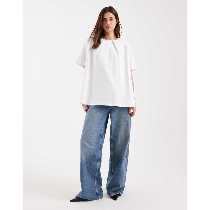 ASOS DESIGN pleated neck swing top in white