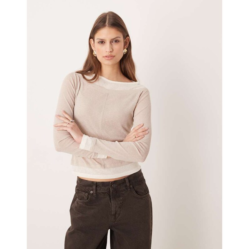 ASOS DESIGN double layer onion skin top in beige-Neutral