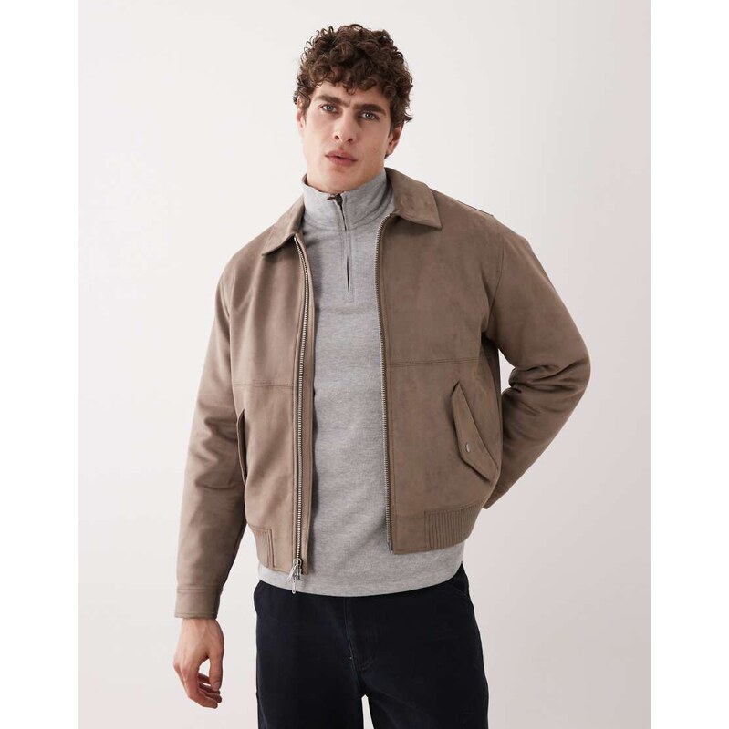 Abercrombie & Fitch vegan suede bomber jacket with collar in light 112795280