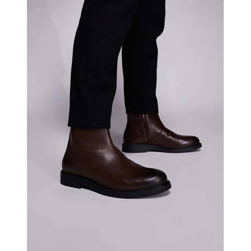 ASOS DESIGN chelsea boot in brown leather