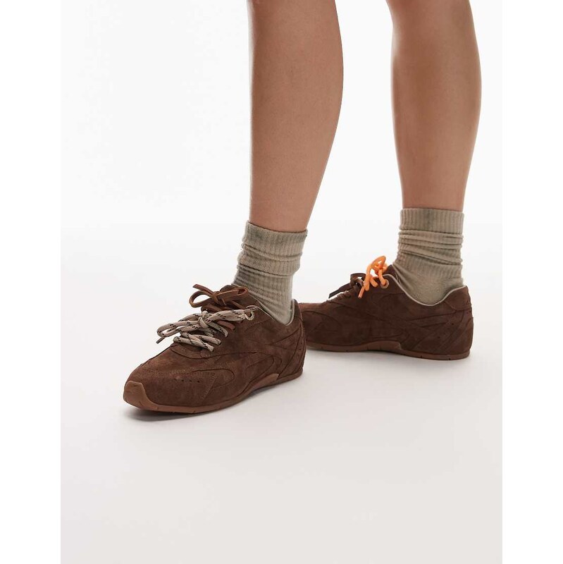 Bronx Myr-aa lace up trainers in walnut brown suede 113869326