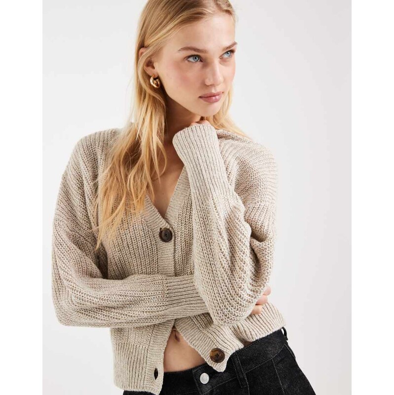 Vero Moda button through chunky rib cardigan in moonrock melange