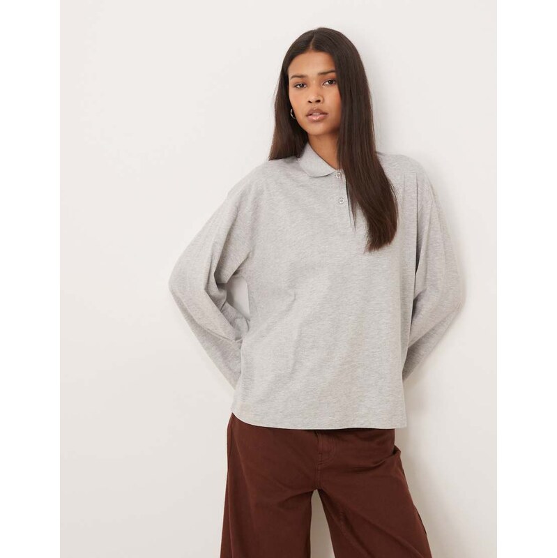 JJXX long sleeve polo top in grey 112808922