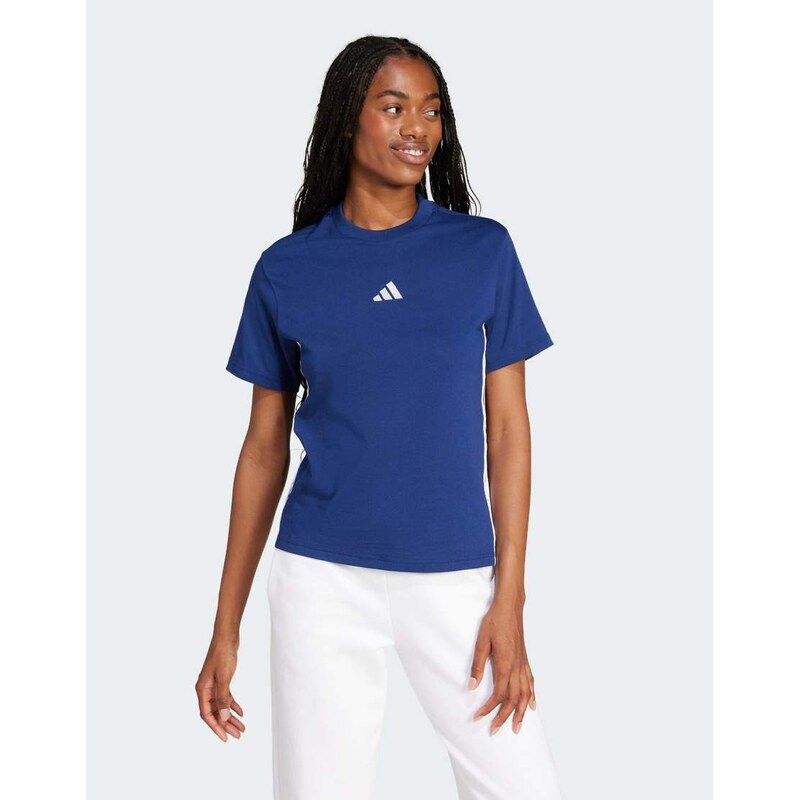 adidas performance Essentials 3-stripes cotton tee in dark blue