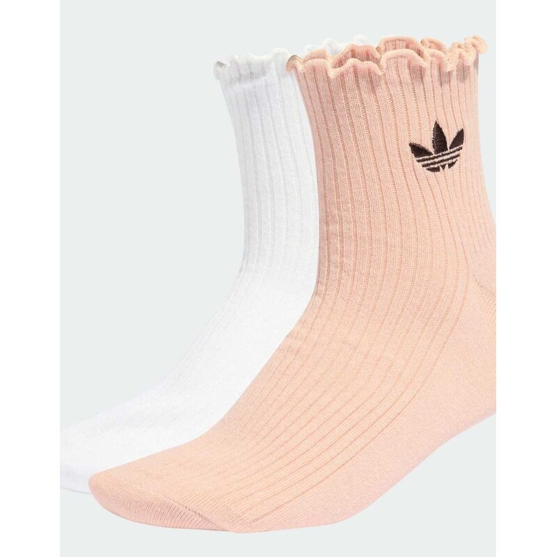 adidas Originals Ruffle quarter socks in blush pink / white