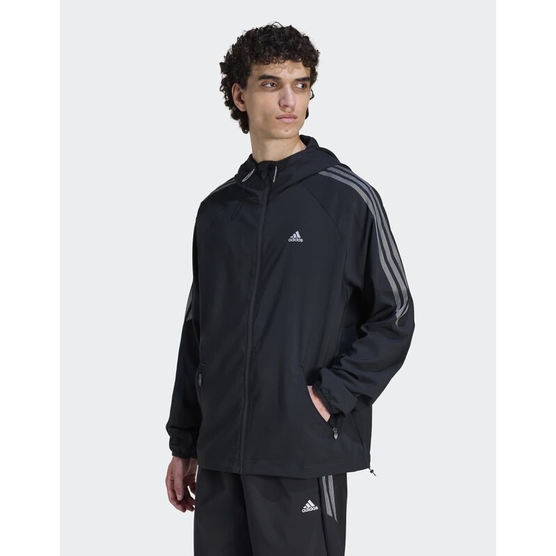adidas Originals Striped regular windrunner jacket in black 115500000