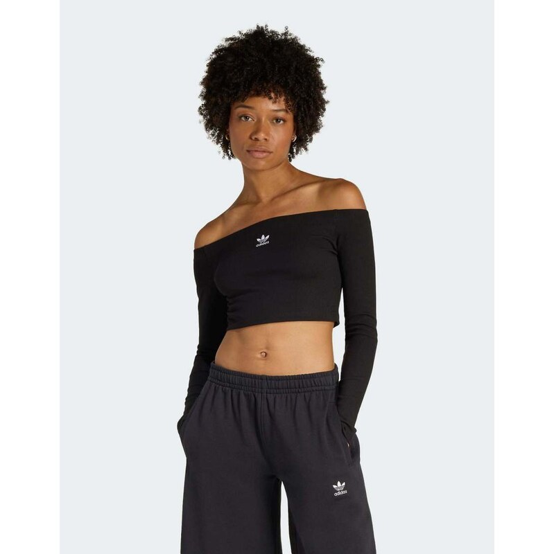 adidas Originals Essentials rib off shoulder longsleeve t-shirt in 115499992