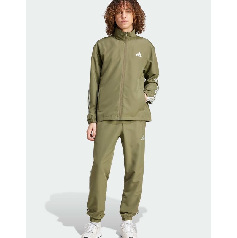 adidas performance 3-stripes woven tracksuits in olive strata
