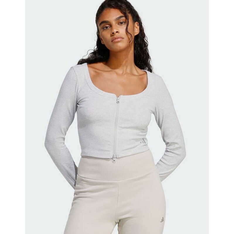 adidas performance Seasonal essentials rib cardigan in light grey 115505709