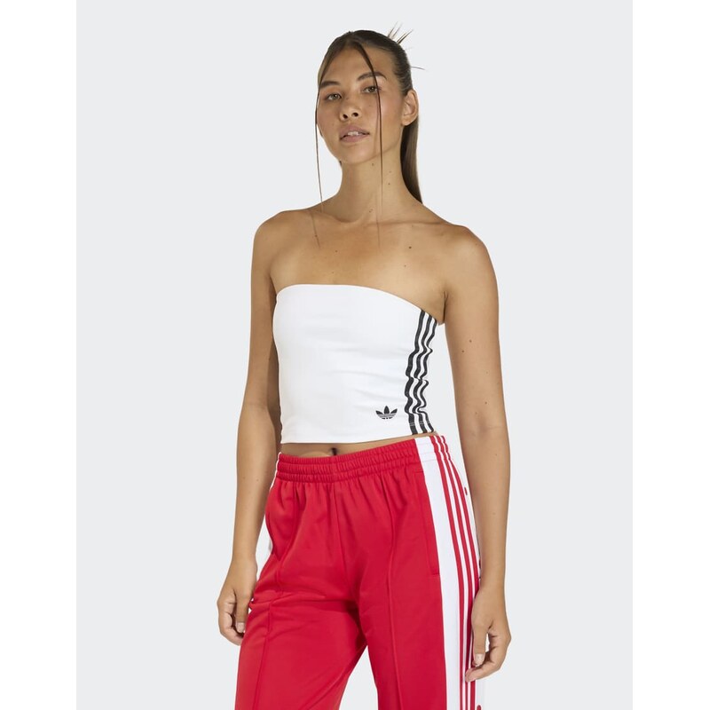 adidas Originals 3 stripes tube top in white / black 115500110