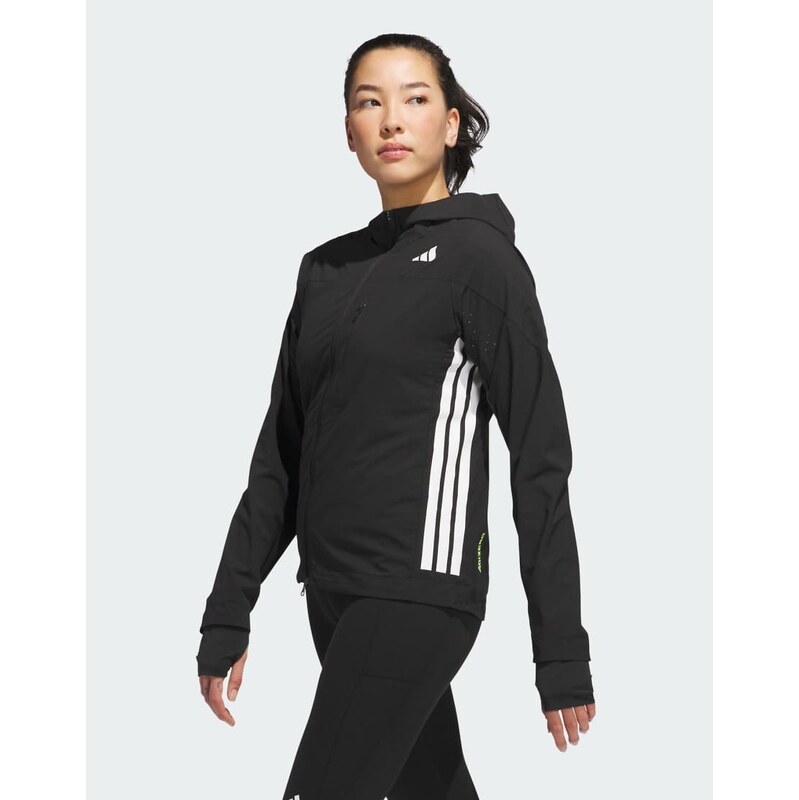 adidas performance Adizero running jacket in black / black 115500185