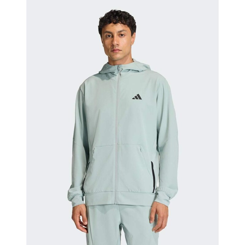 adidas performance D4t workout full-zip hoodie in wonder sage