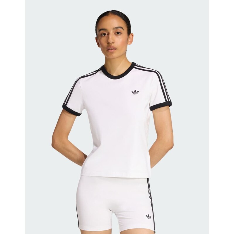adidas Originals 3 stripes slim tee in white / black 115505606
