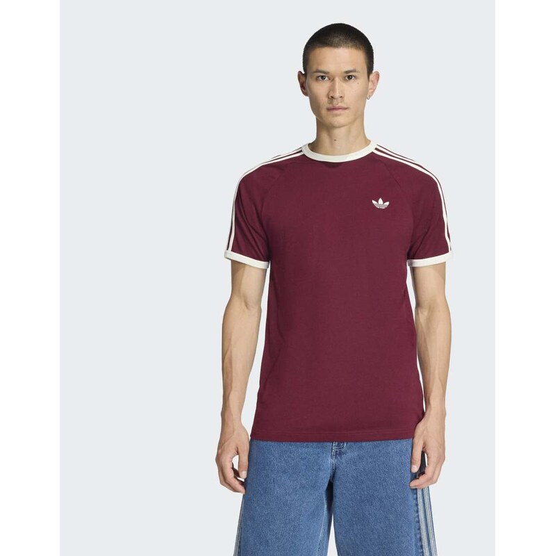 adidas Originals 3-stripes tee in maroon / off white-Brown 115505913