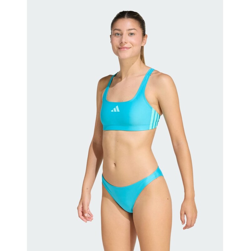 adidas performance 3-stripes v-back bikini in lucid cyan / flash aqua 115505571
