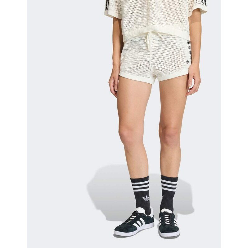 adidas Originals Knitted crochet shorts in off white